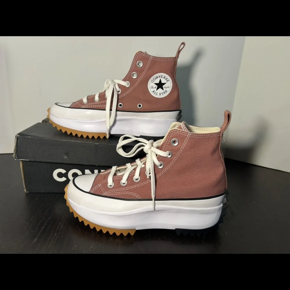 Converse Run Star Hike Hi Platform Shoes Sneakers Saddle/Black/White Womans 7